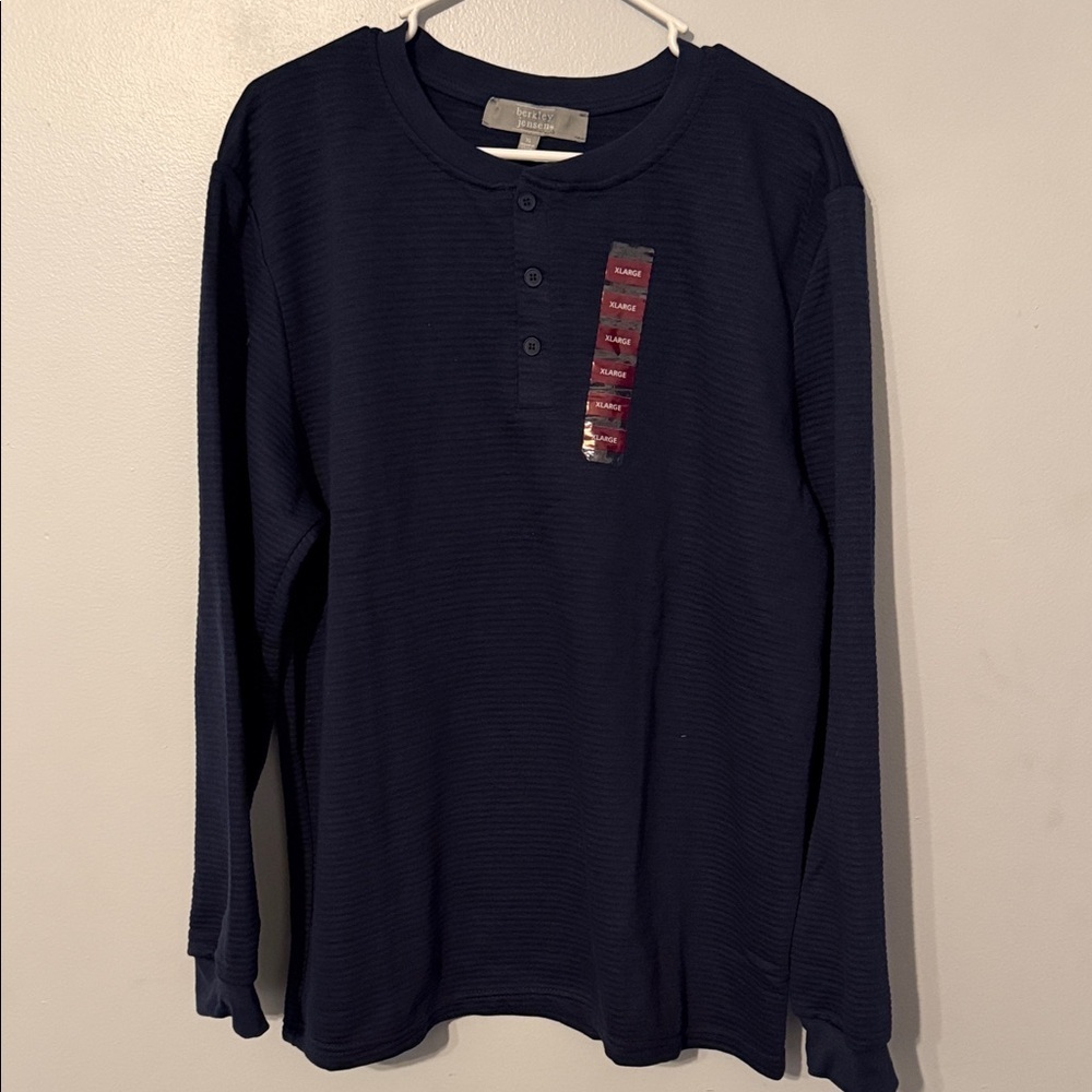 Berkley Jensen Classic Ribbed Navy Long Sleeve Henley Shirt